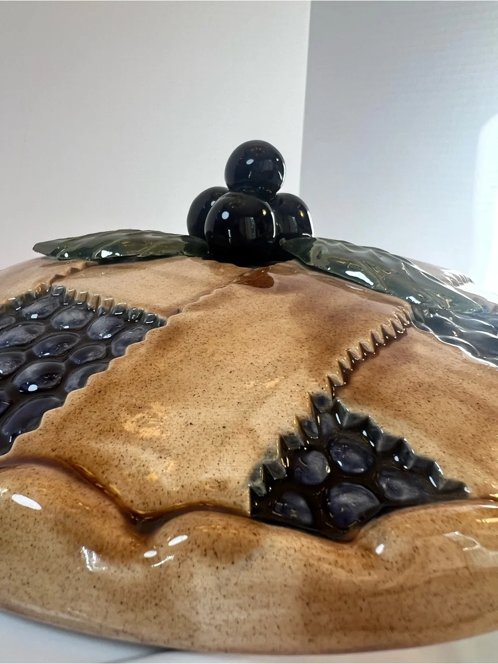 Ceramic Blueberry Pie Covered Dish from Portugal.